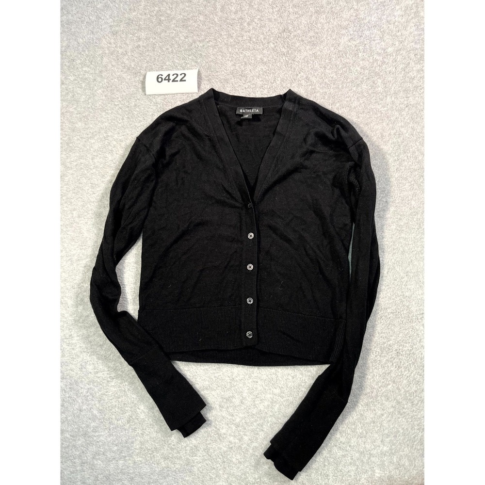 Athleta Cardigan Sweater Womens 2XS Black Lyocell Tight Knit Button Front